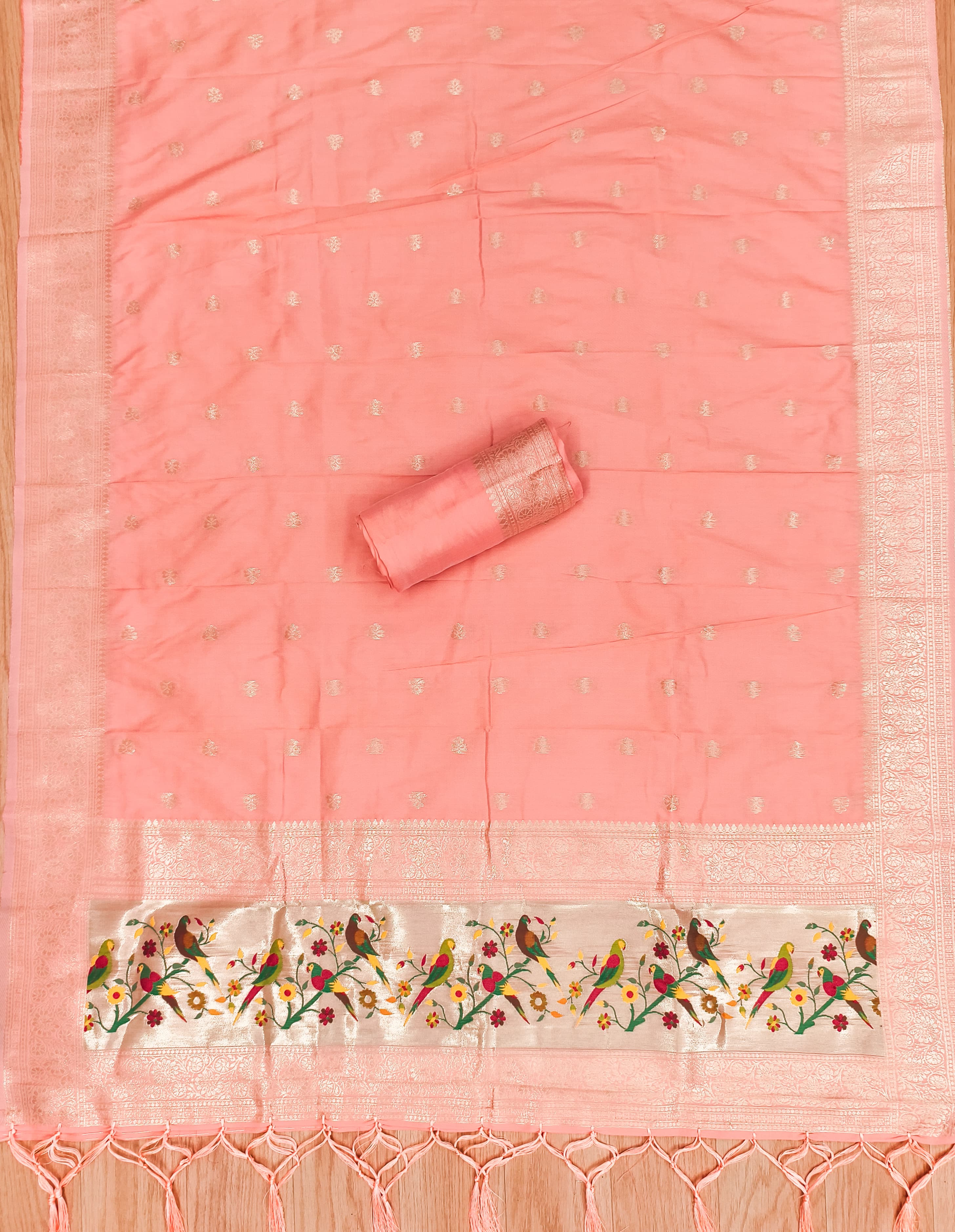 Peach Color Paithani woven Pattern Top, Bottom & Dupatta Dress Material