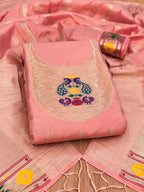 Peach Color Paithani woven Pattern Top, Bottom & Dupatta Dress Material