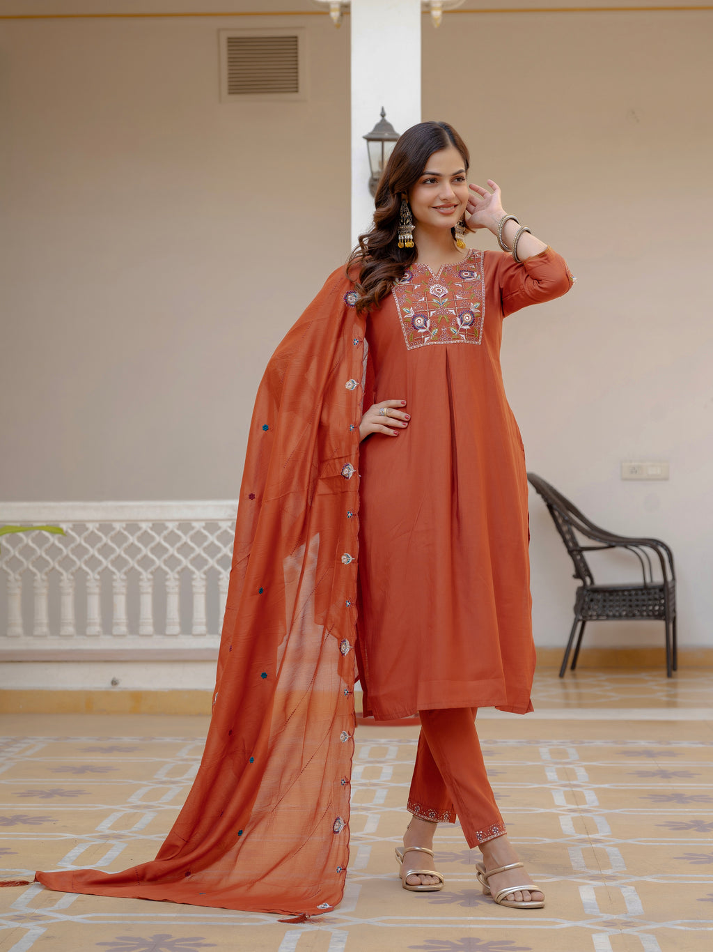 Elegant Straight Kurti Pant Dupatta Set of Teal