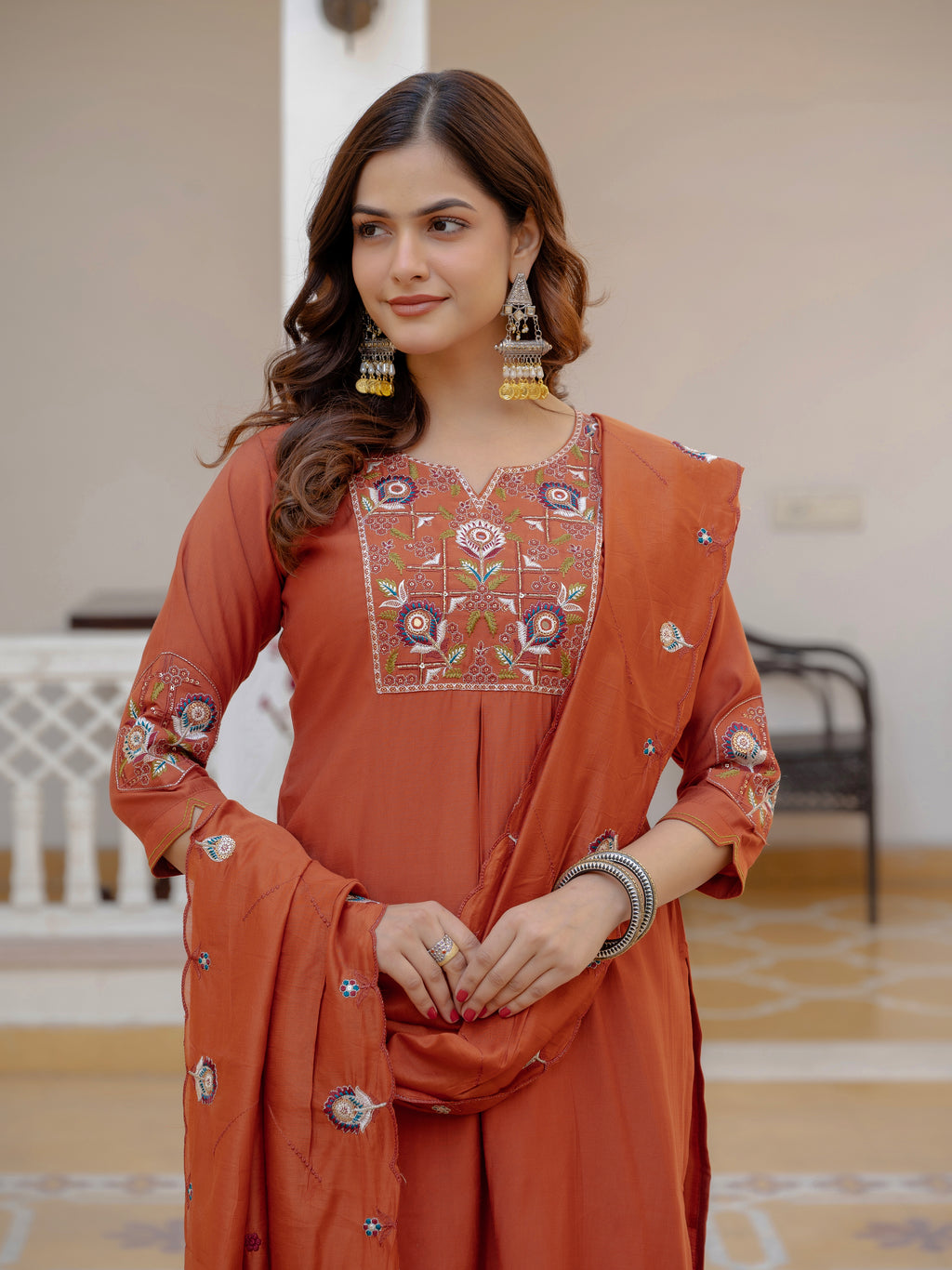 Elegant Straight Kurti Pant Dupatta Set of Teal