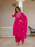 Elegant Straight Kurti Pant Dupatta Set of Pink