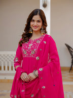 Elegant Straight Kurti Pant Dupatta Set of Pink