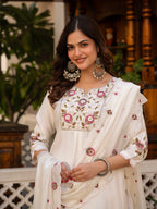 Elegant Straight Kurti Pant Dupatta Set of White