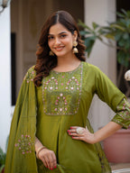 Elegant Straight Kurti Pant Dupatta Set of Green