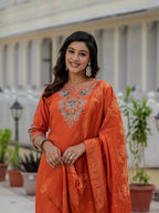 Elegant Straight Kurta Set KADV-121i- Orange Kalikar