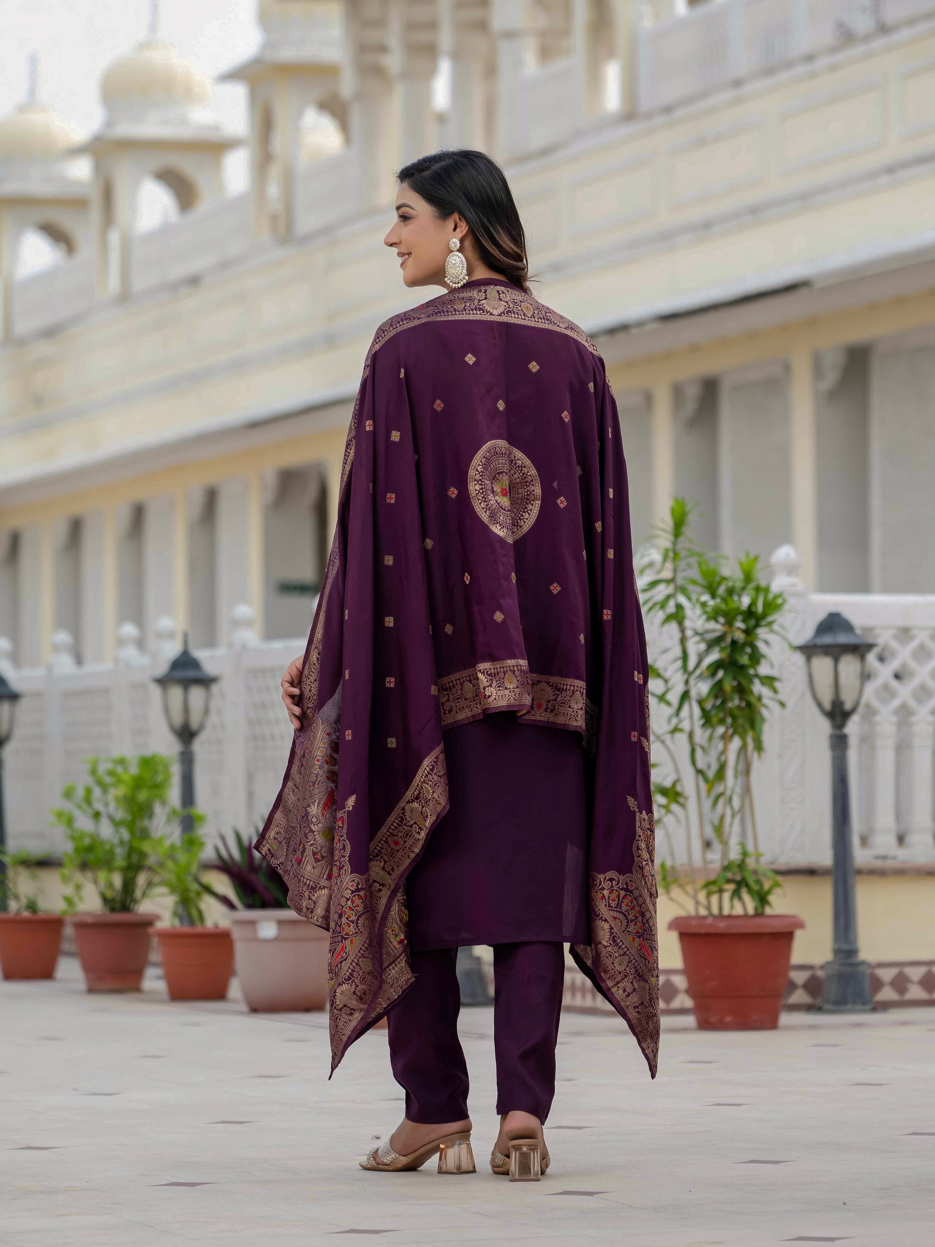 Elegant Straight Kurta Set KADV-125- Wine