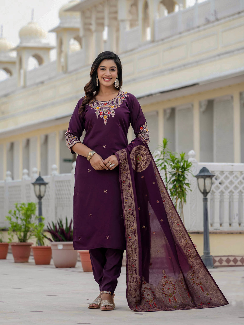 Elegant Straight Kurta Set KADV-125- Wine