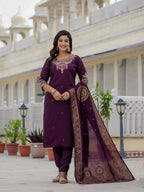 Elegant Straight Kurta Set KADV-125- Wine Kalikar