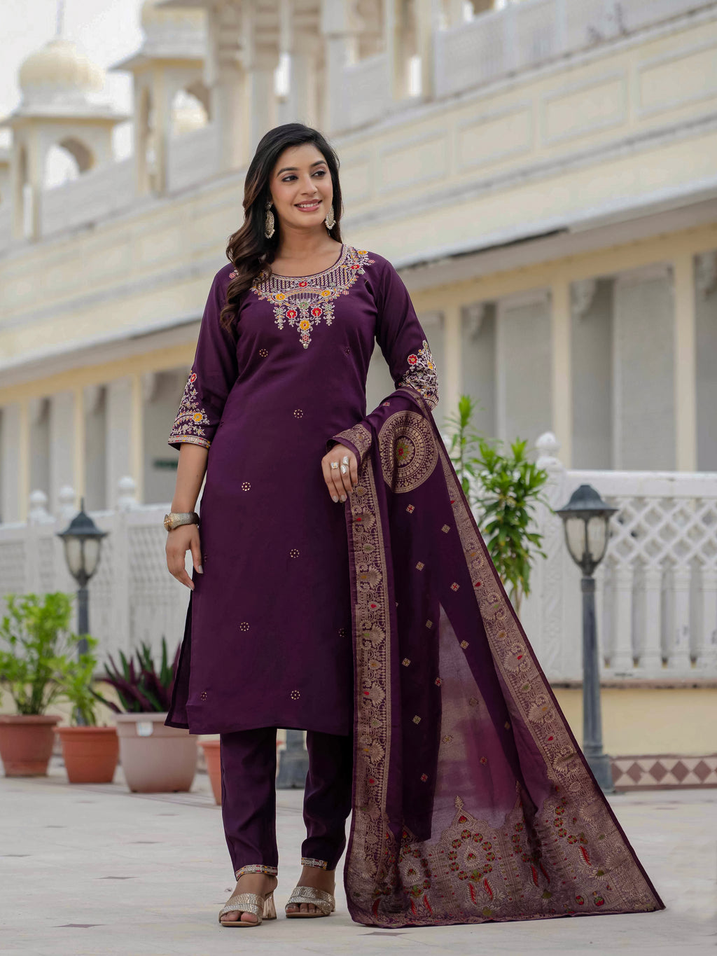 Elegant Straight Kurta Set KADV-125- Wine