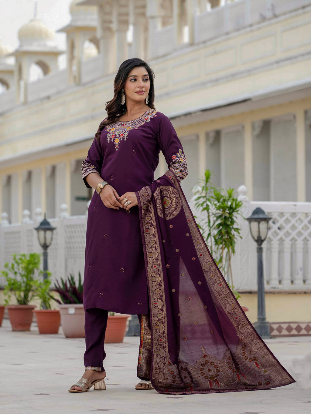 Elegant Straight Kurta Set KADV-125- Wine