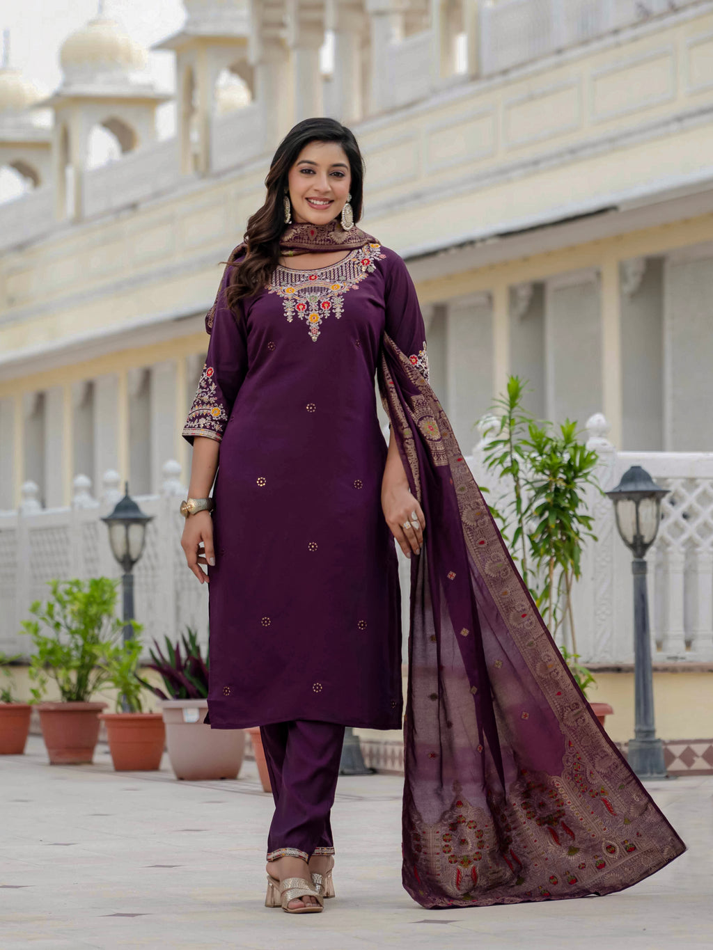Elegant Straight Kurta Set KADV-125- Wine