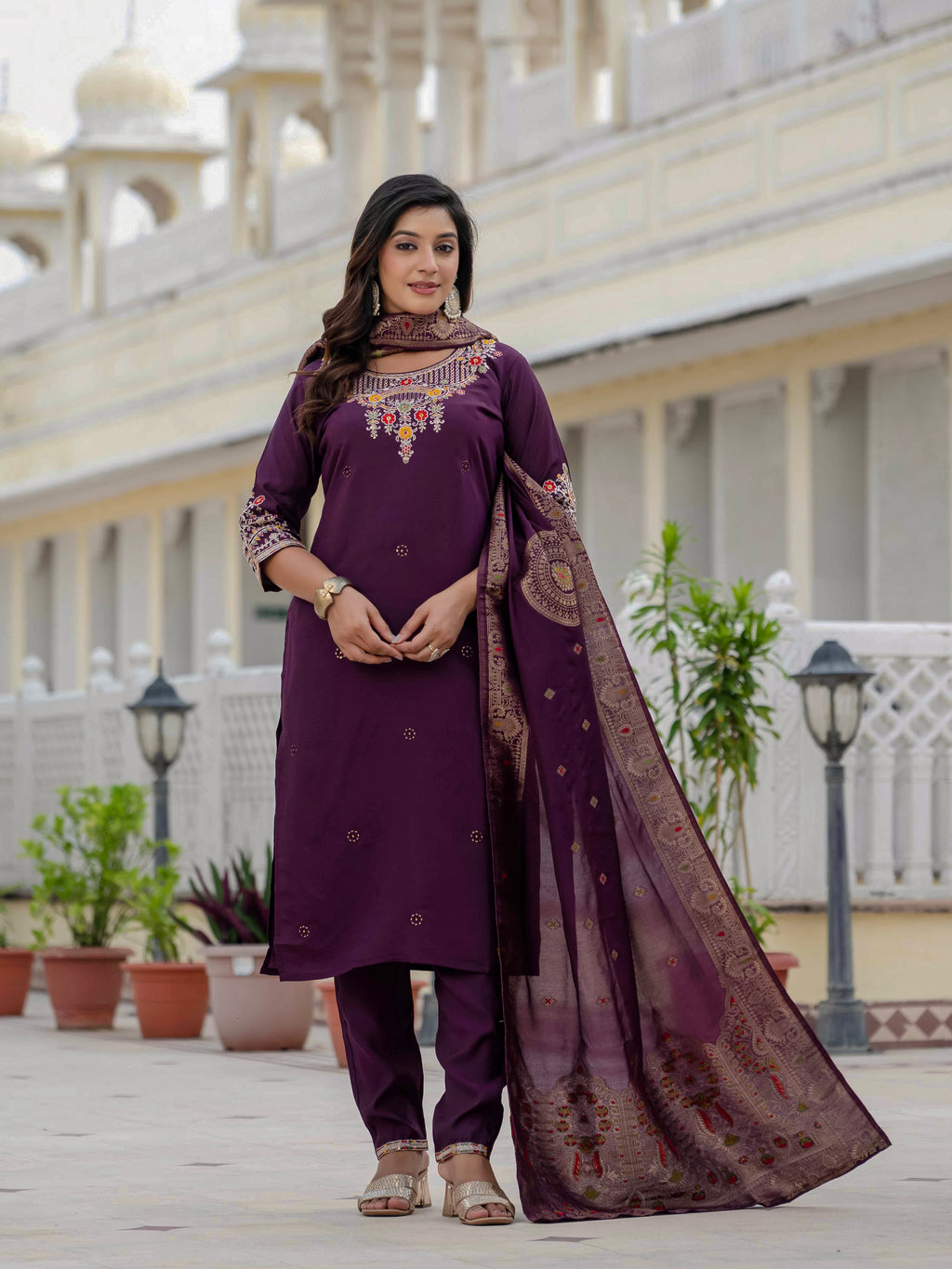Elegant Straight Kurta Set KADV-125- Wine
