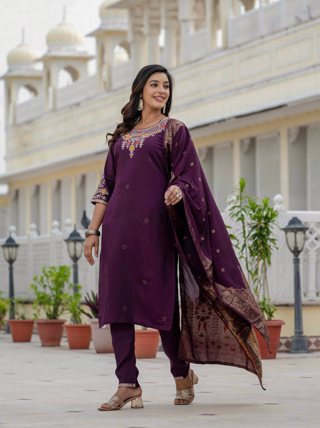 Elegant Straight Kurta Set KADV-125- Wine