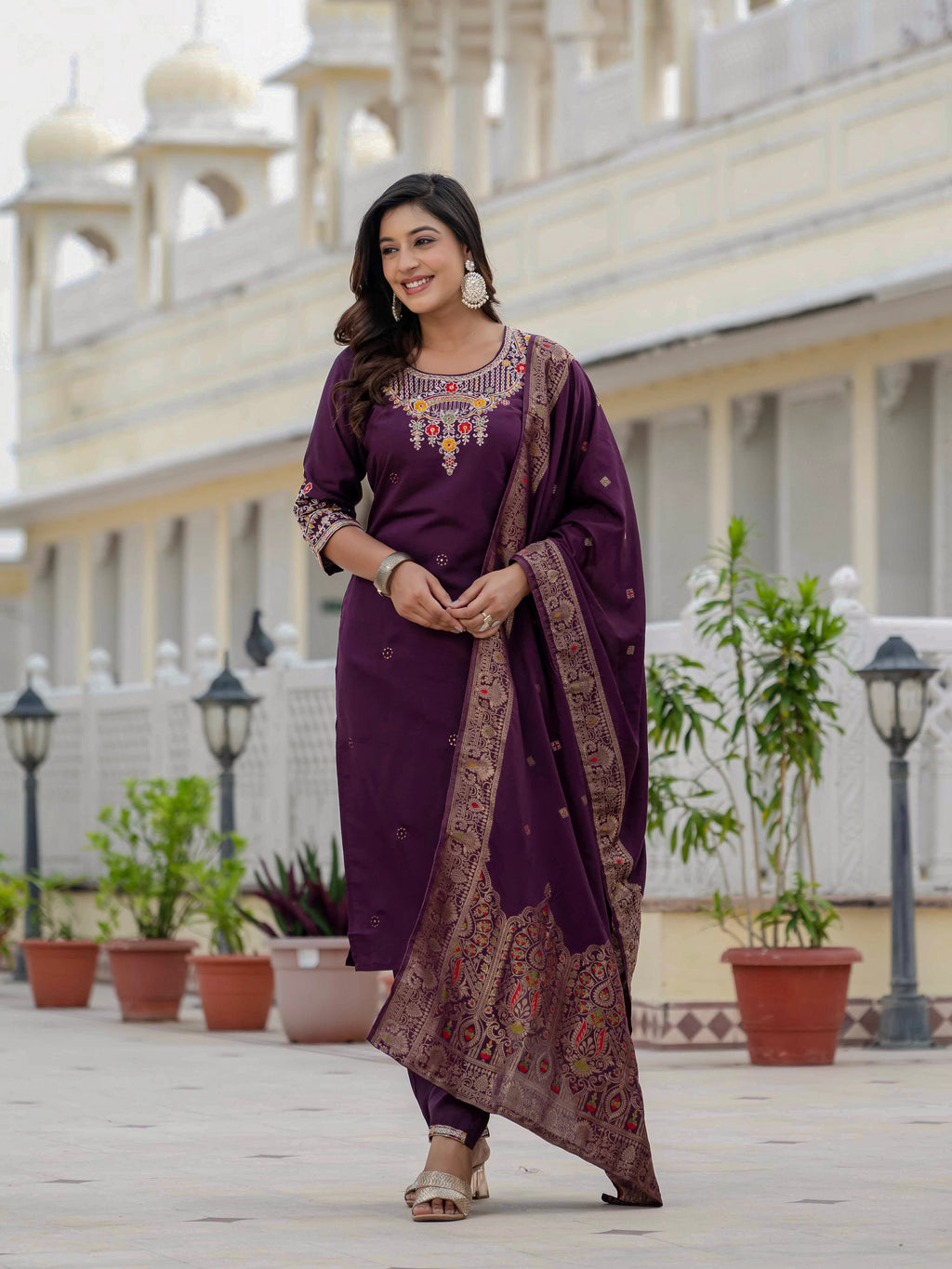 Elegant Straight Kurta Set KADV-125- Wine