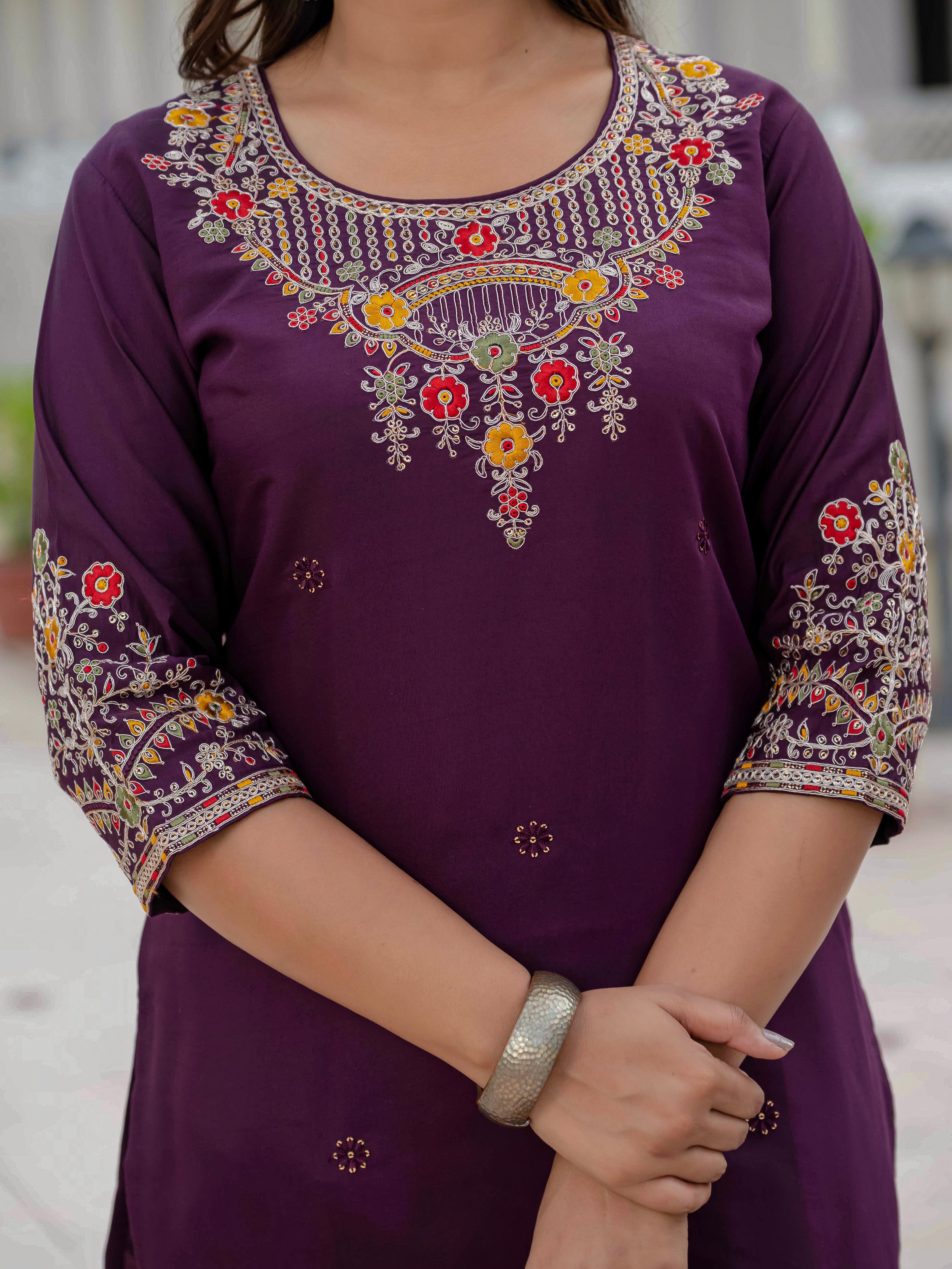 Elegant Straight Kurta Set KADV-125- Wine