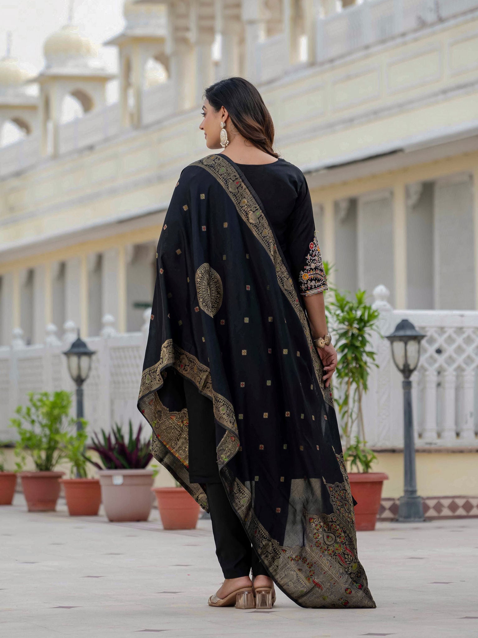 Elegant Straight Kurta Set KADV-125- Black Kalikar