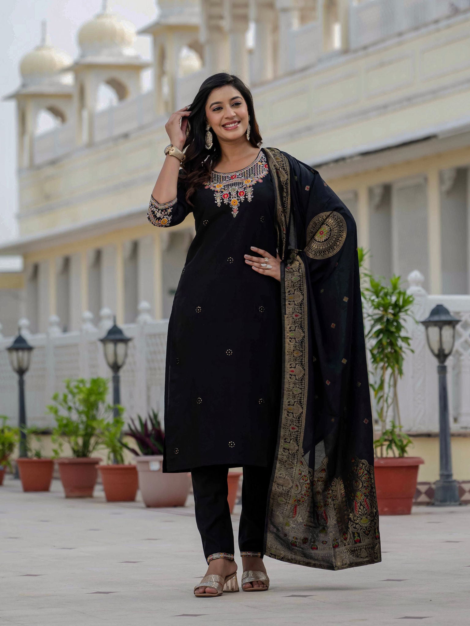 Elegant Straight Kurta Set KADV-125- Black Kalikar