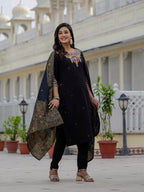 Elegant Straight Kurta Set KADV-125- Black Kalikar