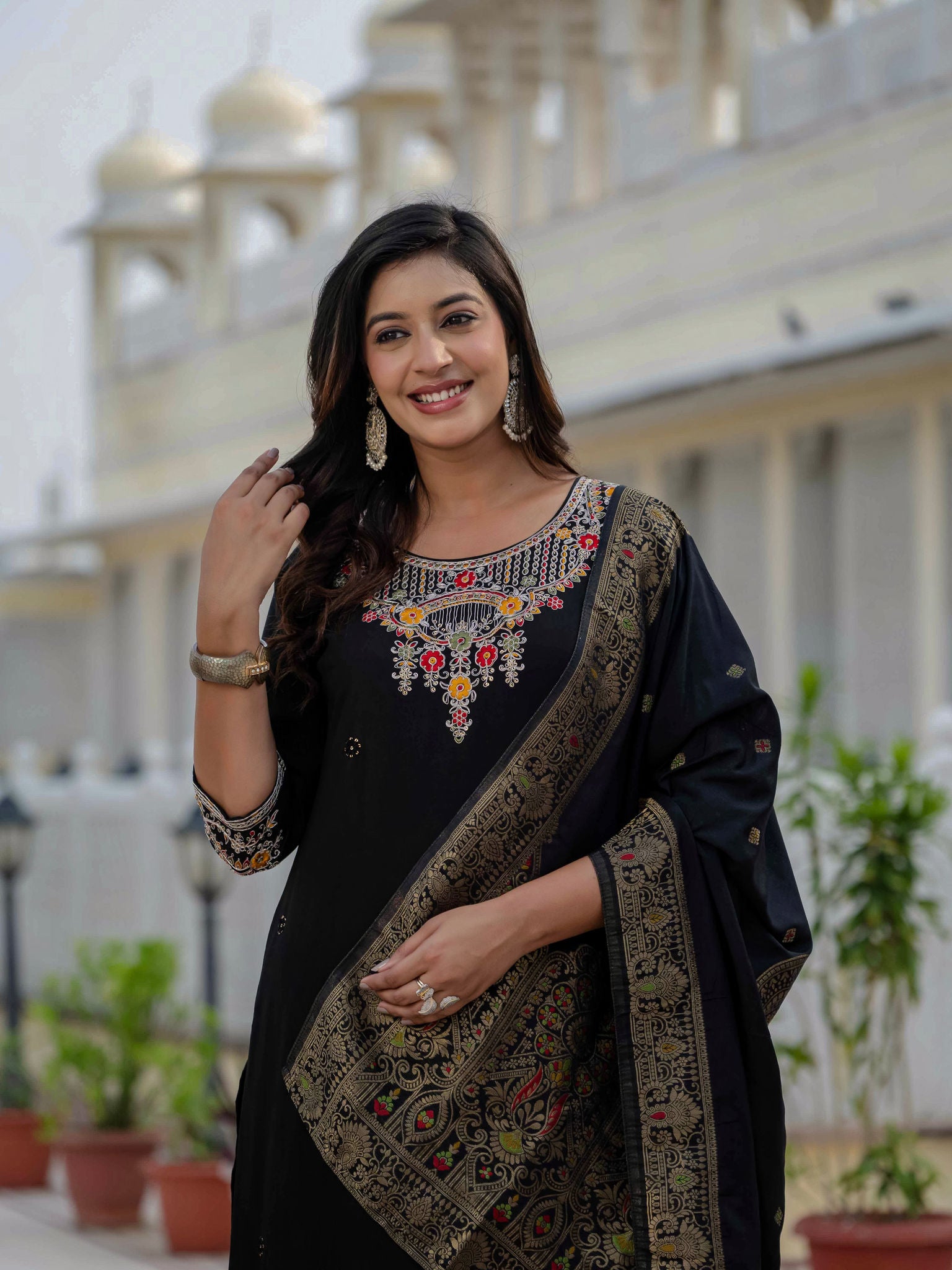 Elegant Straight Kurta Set KADV-125- Black Kalikar