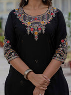Elegant Straight Kurta Set KADV-125- Black Kalikar