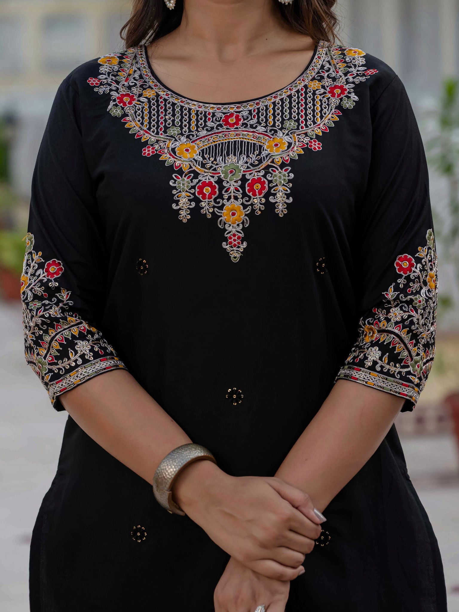 Elegant Straight Kurta Set KADV-125- Black Kalikar