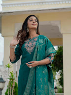 Elegant Straight Kurta Set KADV-121i- Rama Green Kalikar
