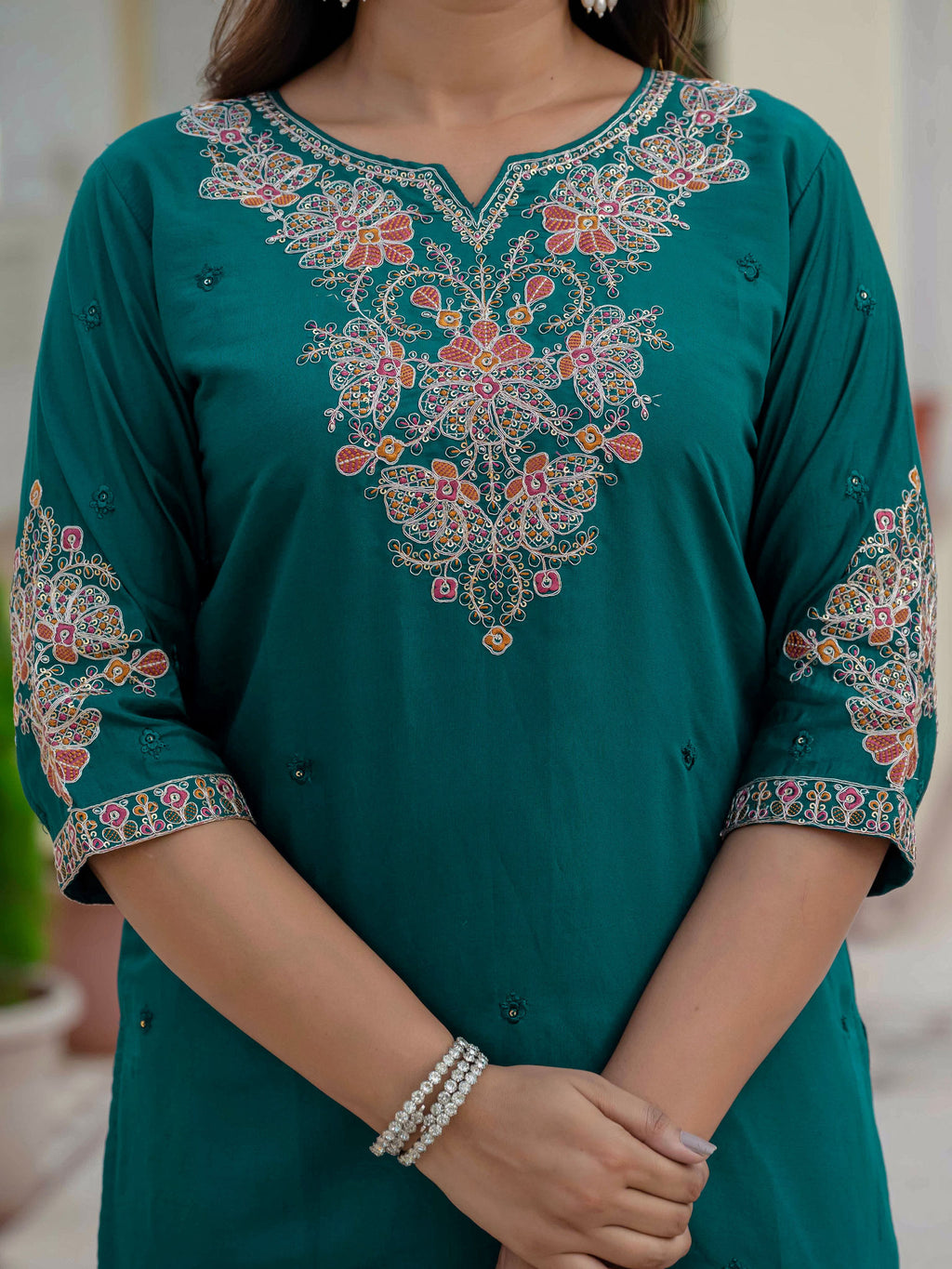 Elegant Straight Kurta Set KADV-121i- Rama Green Kalikar