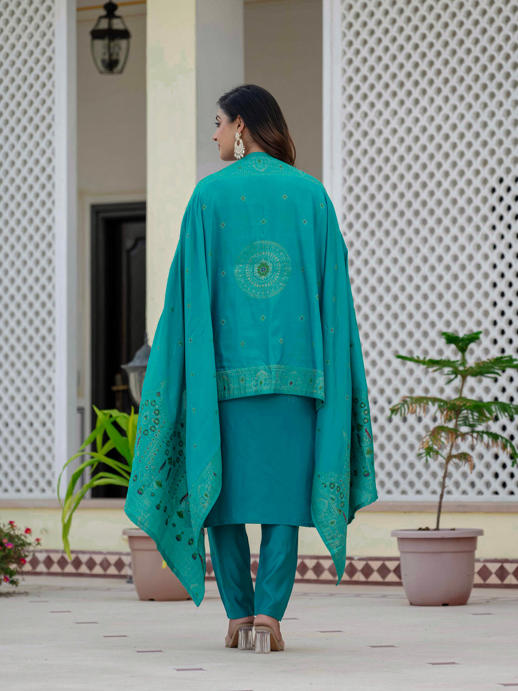 Elegant Straight Kurta Set KADV-125- Firozi