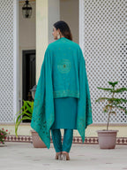 Elegant Straight Kurta Set KADV-125- Firozi Kalikar