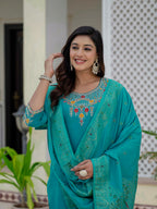 Elegant Straight Kurta Set KADV-125- Firozi Kalikar