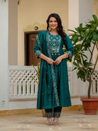 Elegant Straight Kurti Pant Dupatta Set of Teal