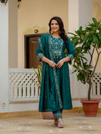 Elegant Straight Kurti Pant Dupatta Set of Teal