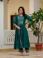 Elegant Straight Kurti Pant Dupatta Set of Teal