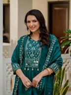 Elegant Straight Kurti Pant Dupatta Set of Teal