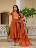 Elegant Straight Anarkali Kurta Set KADV-126- Orange Kalikar