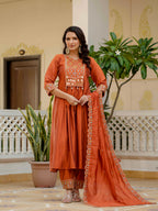 Elegant Straight Anarkali Kurta Set KADV-126- Orange Kalikar