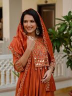 Elegant Straight Anarkali Kurta Set KADV-126- Orange Kalikar