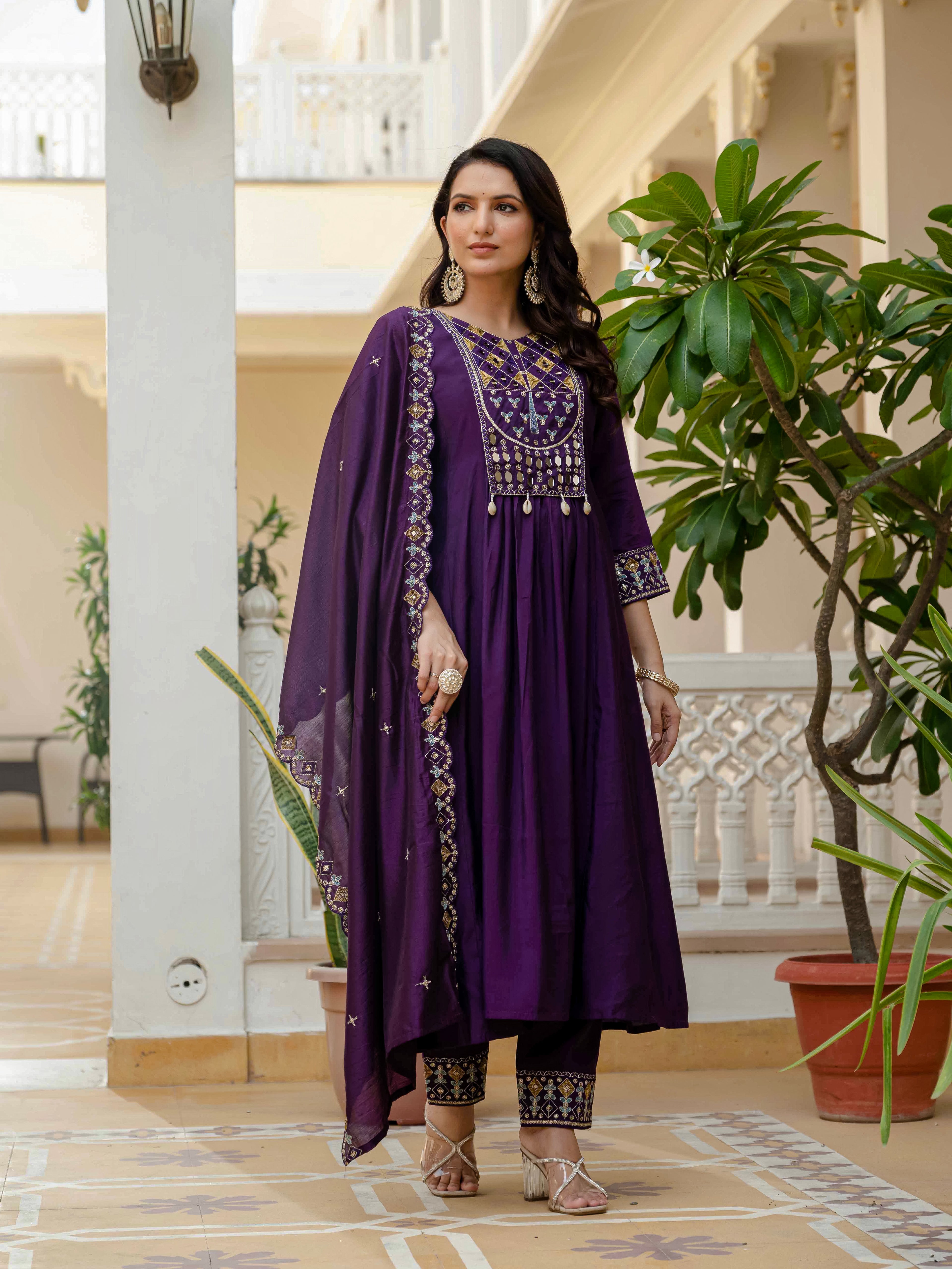 Elegant Straight Anarkali Kurta Set KADV-126- Purple