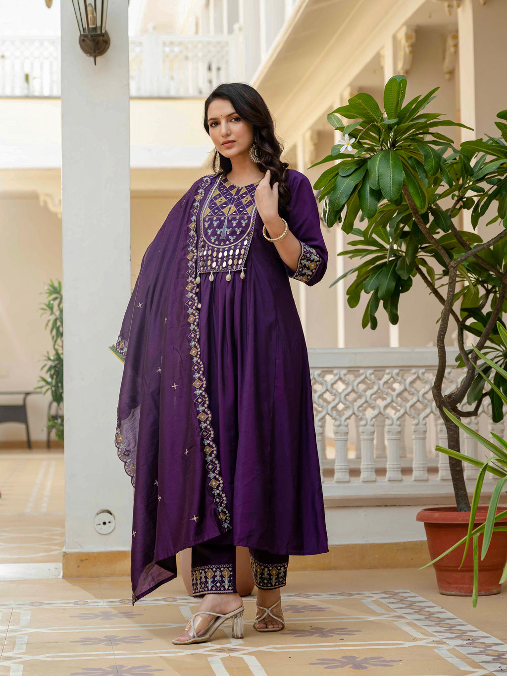 Elegant Straight Anarkali Kurta Set KADV-126- Purple