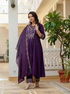 Elegant Straight Anarkali Kurta Set KADV-126- Purple Kalikar