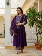 Elegant Straight Anarkali Kurta Set KADV-126- Purple Kalikar