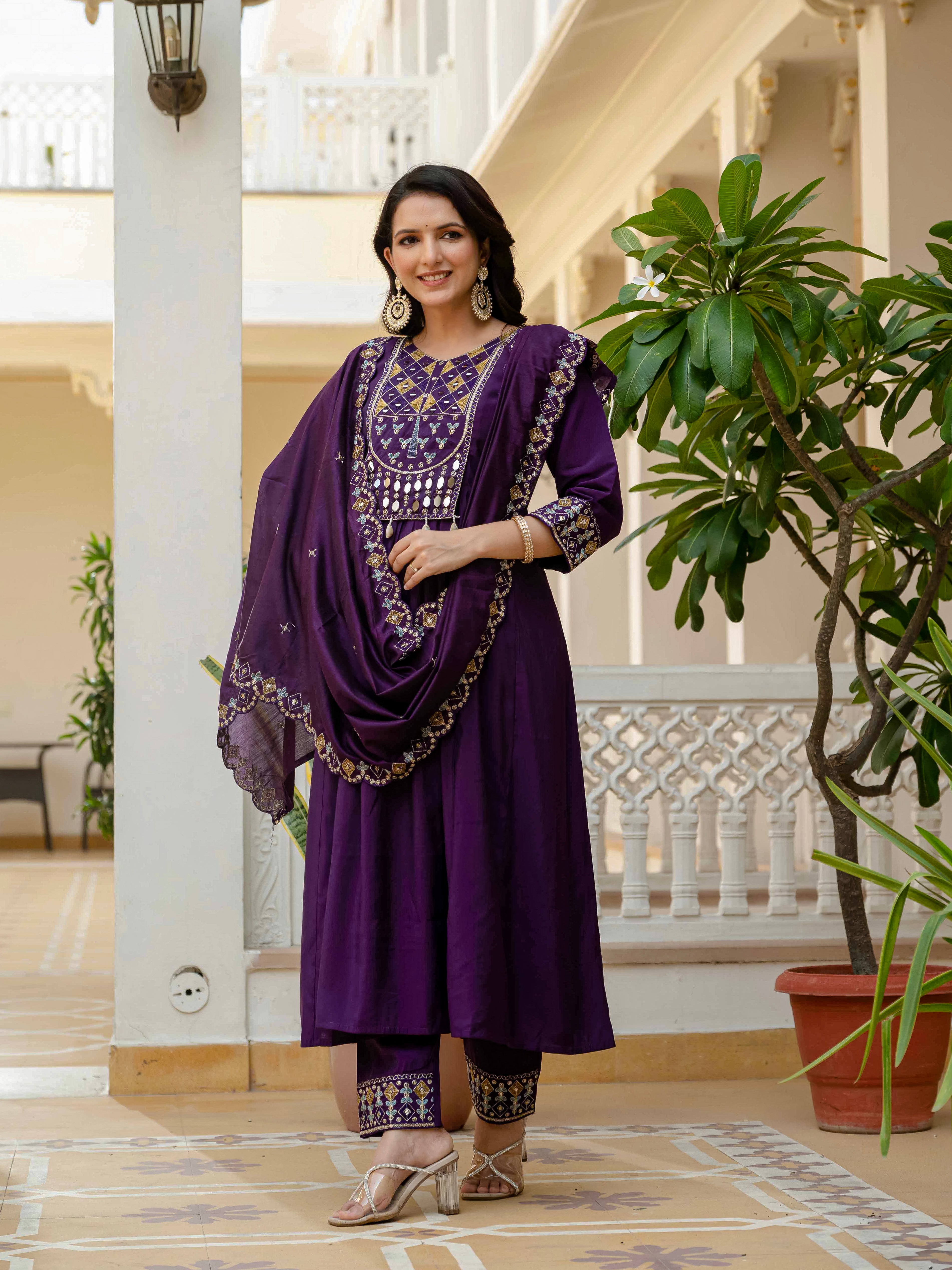 Elegant Straight Anarkali Kurta Set KADV-126- Purple