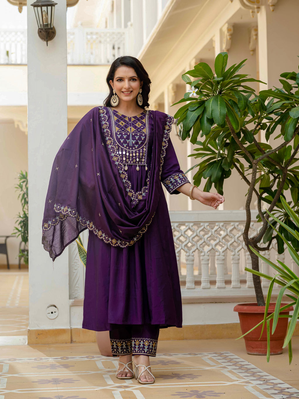 Elegant Straight Anarkali Kurta Set KADV-126- Purple