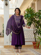 Elegant Straight Anarkali Kurta Set KADV-126- Purple Kalikar