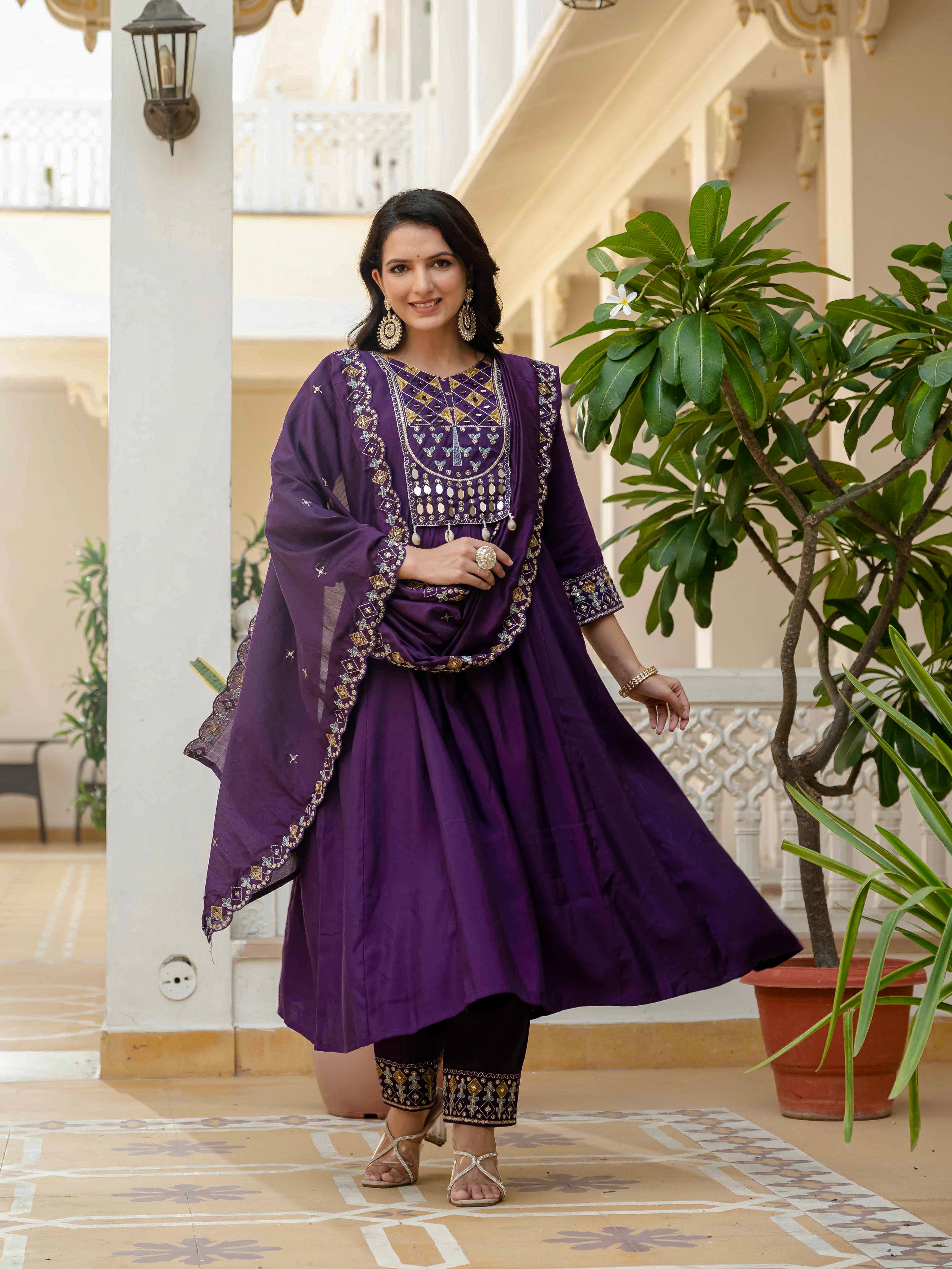 Elegant Straight Anarkali Kurta Set KADV-126- Purple