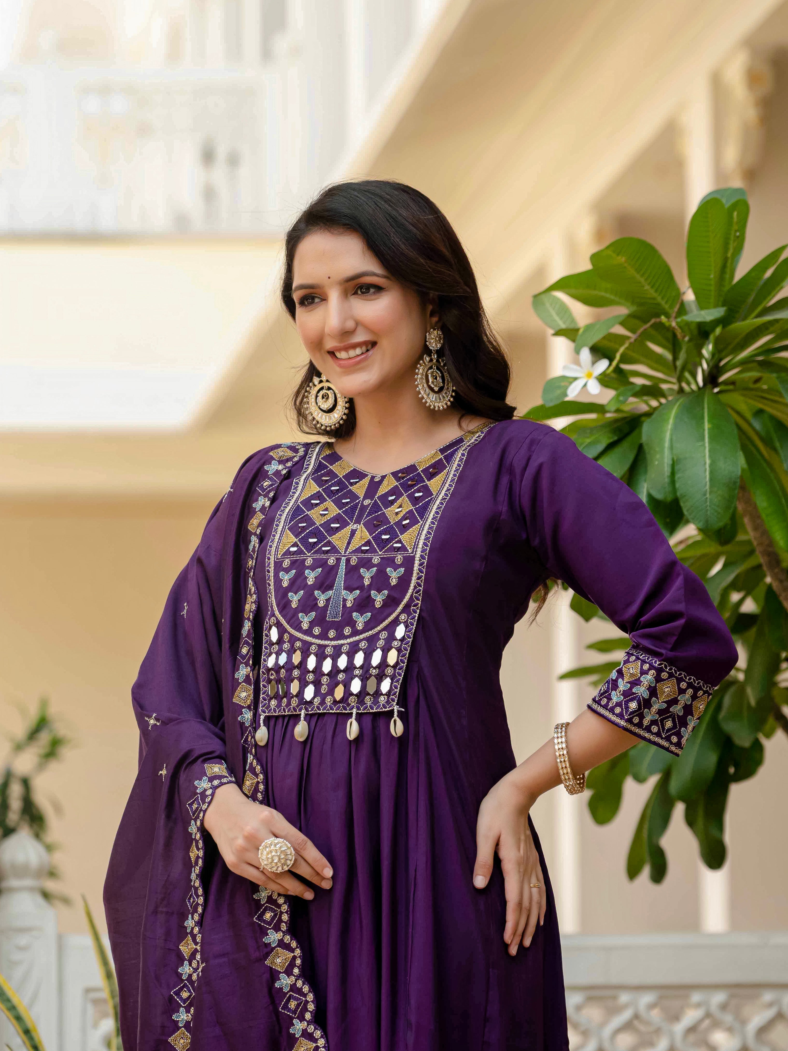 Elegant Straight Anarkali Kurta Set KADV-126- Purple