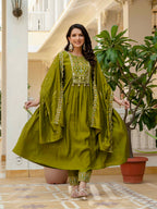 Elegant Straight Anarkali Kurta Set KADV-126- Mahendi Kalikar