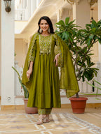 Elegant Straight Anarkali Kurta Set KADV-126- Mahendi Kalikar