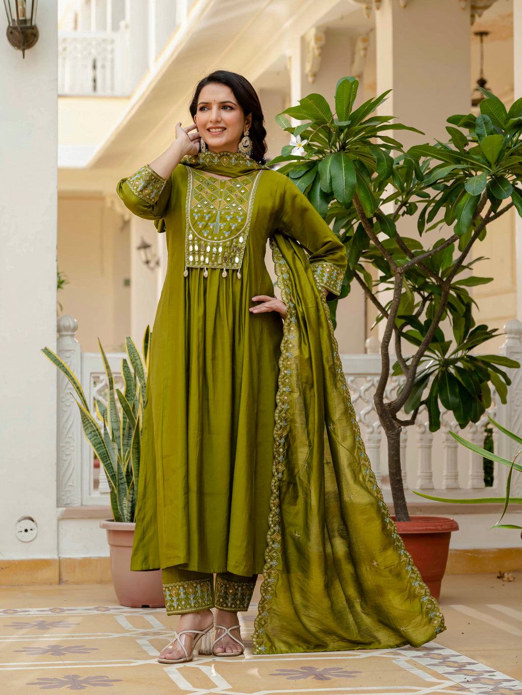 Elegant Straight Anarkali Kurta Set KADV-126- Mahendi