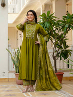 Elegant Straight Anarkali Kurta Set KADV-126- Mahendi Kalikar